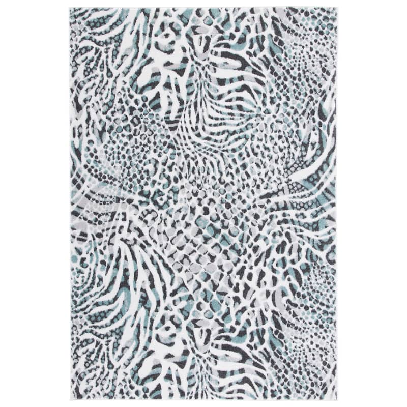 SAFAVIEH Amsterdam Vathsala Modern Abstract Rug - 6'7" Square - Ivory/Teal