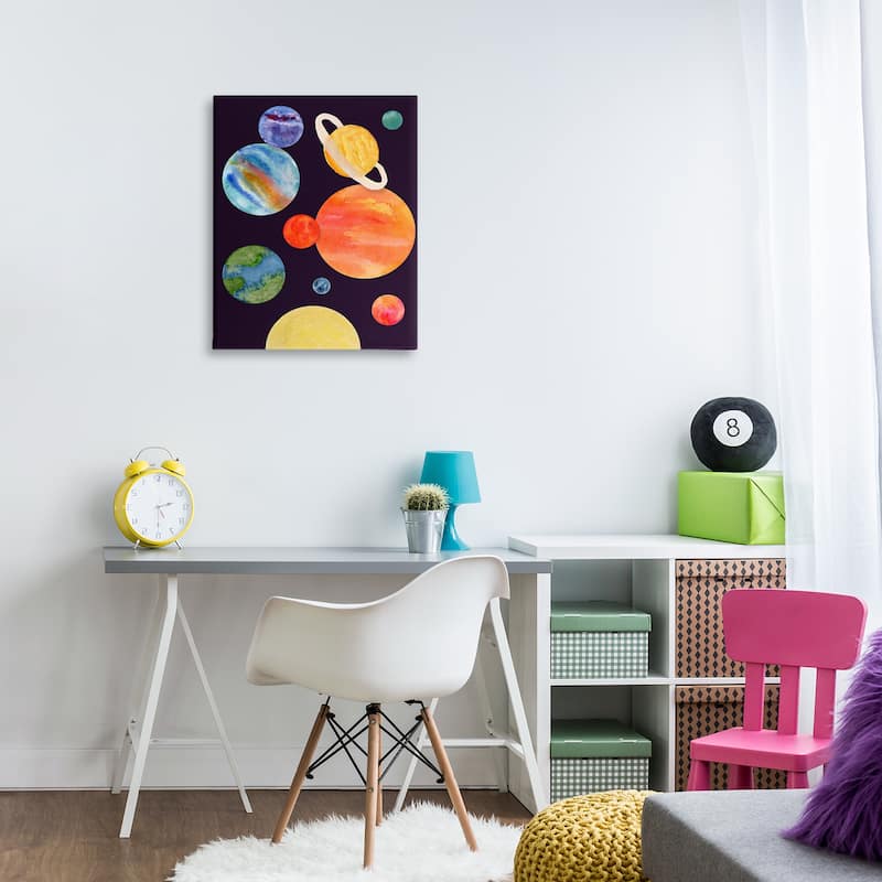 Stupell Watercolor Planets on Black Canvas Wall Art Design By Corinne Rose Designs