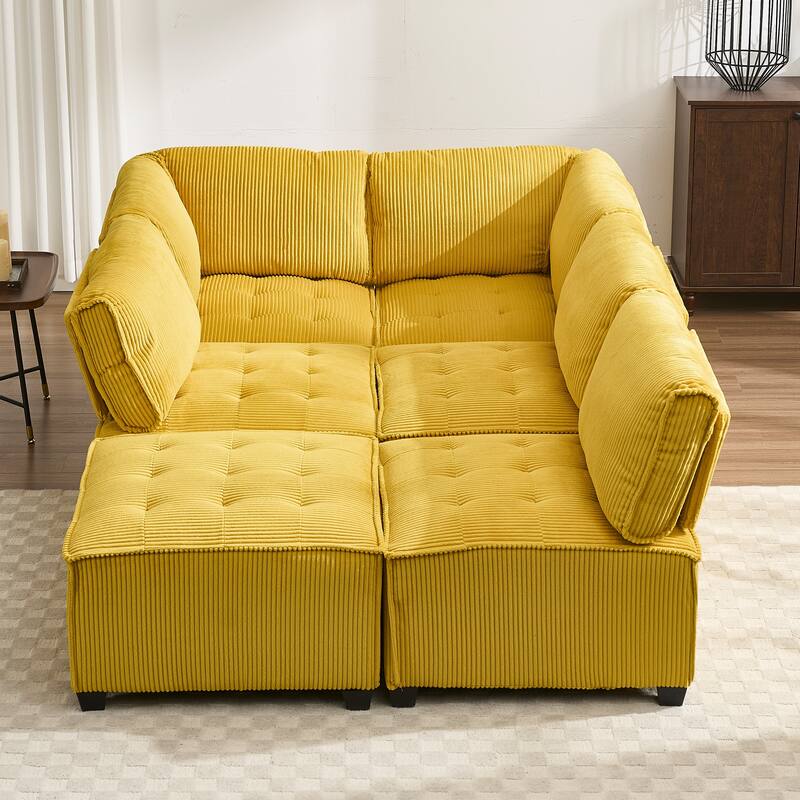 Ergonomic Lounge Modular Couch Corduroy Sectional Sofa with Deep Seat Ottoman Chaise and High-Rebound Thick Cushions