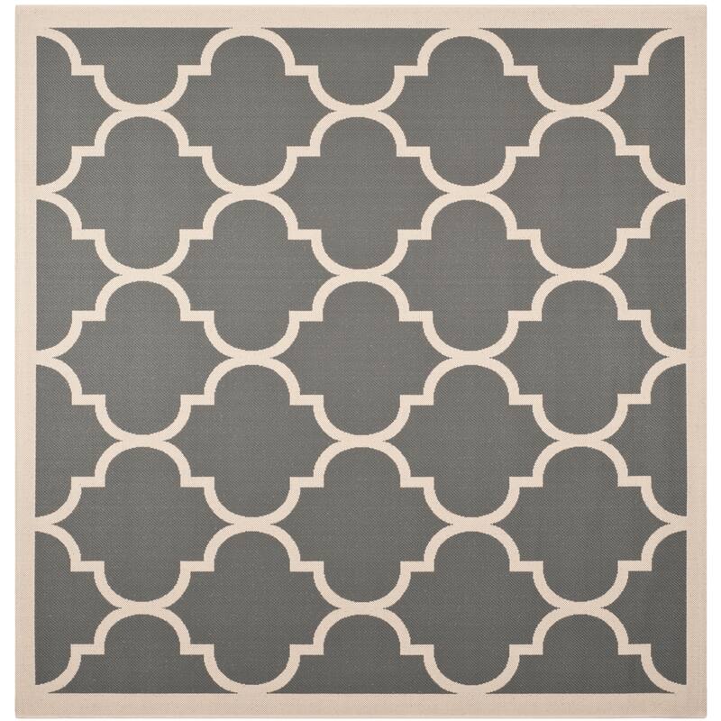 SAFAVIEH Courtyard Kathy Indoor/ Outdoor Waterproof Patio Backyard Rug - 7'10" Square - Anthracite/Beige