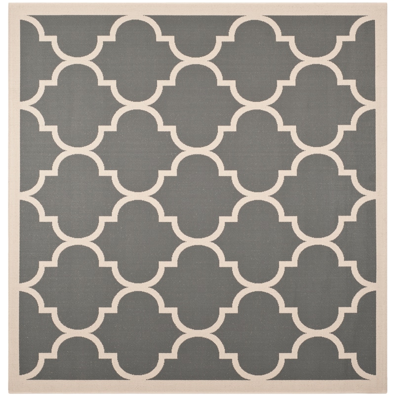 SAFAVIEH Courtyard Sibel Indoor /Outdoor Waterproof Patio Backyard Rug - 5'3" Square - Anthracite/Beige
