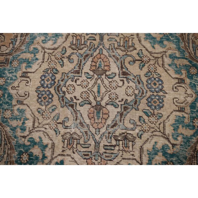 Distressed Tabriz Vintage Persian Rug Dining Room Handmade Wool Carpet - 9'3" x 12'9"