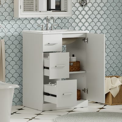24" Modern Bathroom Vanity with Sink, Small Bathroom Sink Cabinet with 2 Drawers and Soft-Closing Door