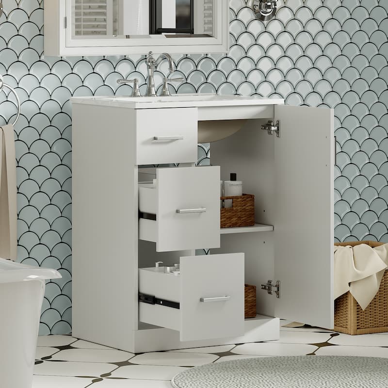 24"Bathroom Vanity with Sink,Small Bathroom Sink Cabinet with 2 Drawers and Soft-Closing Door,Undermount Sink Cabinet