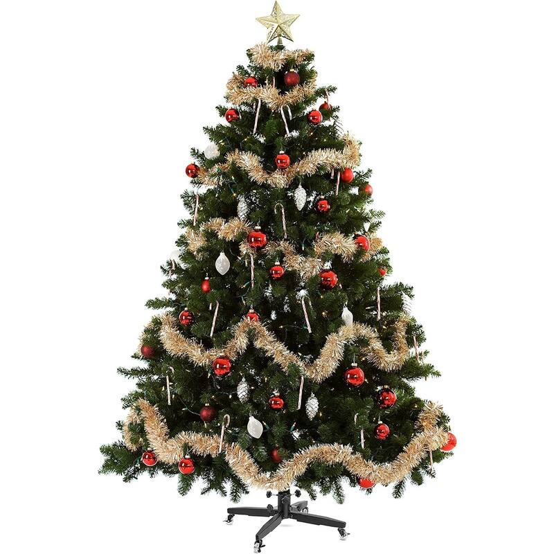 Metal Rolling Christmas Tree Stand with Heavy-Duty Caster Wheels - Premium Stand Holds up to 12-Foot - Black