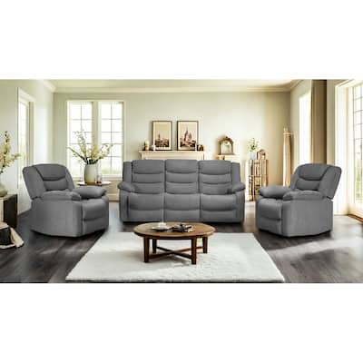 3 Piece Manual Reclining Livingroom Sofa Set with Dropdown Table, 2 Recliners and 1 Sofa