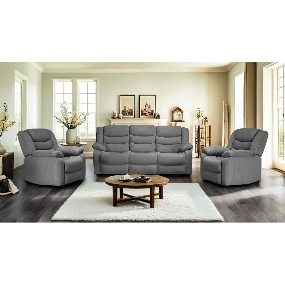 3 Piece Manual Reclining Livingroom Sofa Set with Dropdown Table, 2 Recliners and 1 Sofa