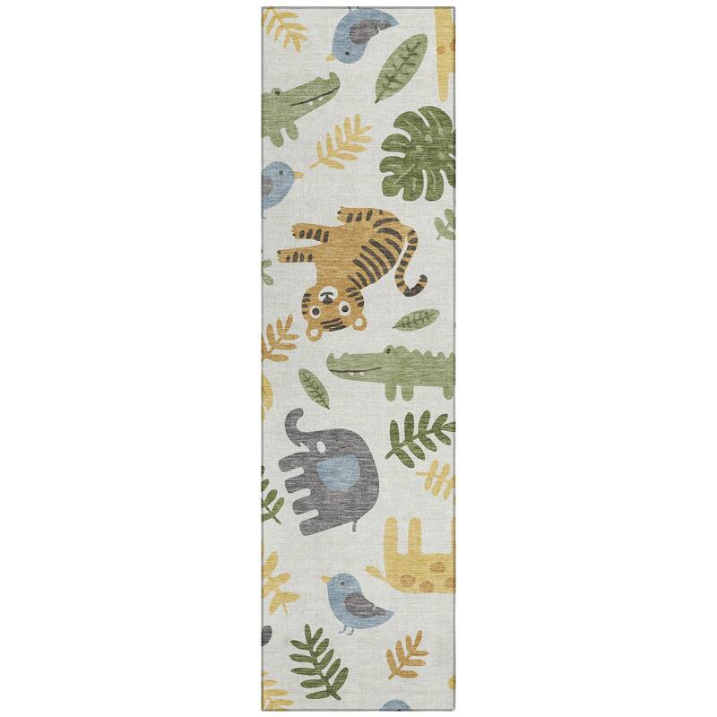 Machine Washable Indoor/ Outdoor Whimsy Safari Animals Chantille Rug