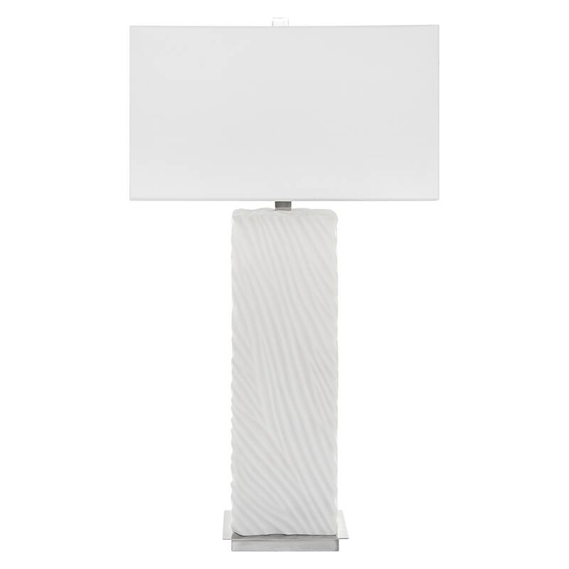 Carved Base Table Lamp with Rectangular Drum Shade - 32" - Cream