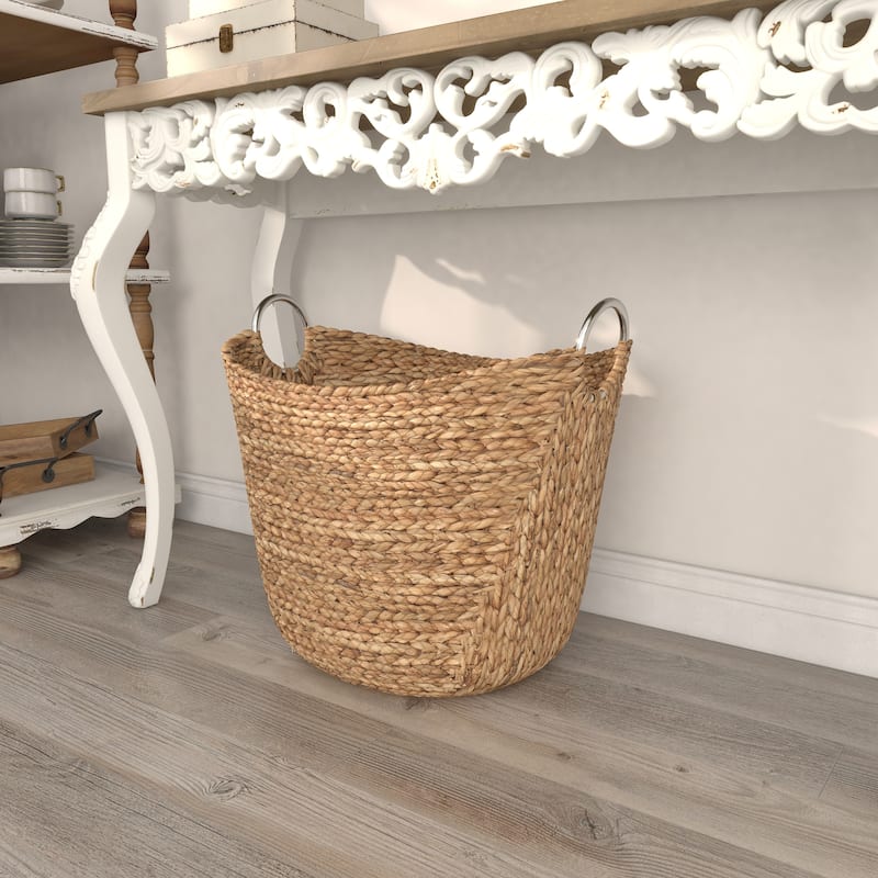 Seagrass Handmade Large Woven Decorative and Functional Storage Basket with Handles - Brown, White, Black