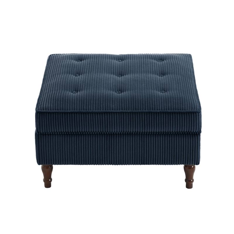 Modular Corduroy Tufted Storage Ottoman with Reversible Tabletop
