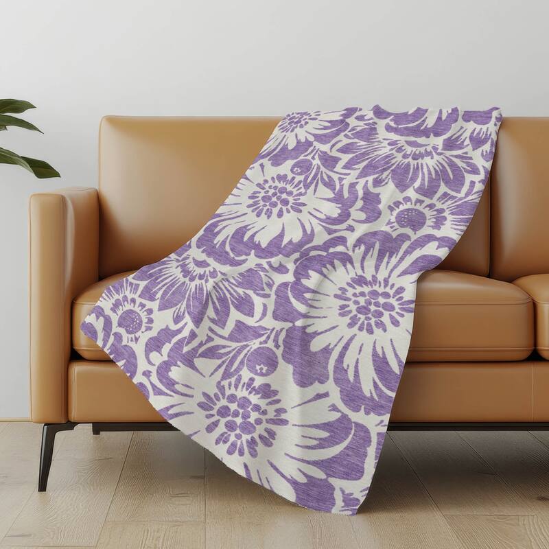 Premium Machine Washable Modern Floral Sherpa Throw Blanket