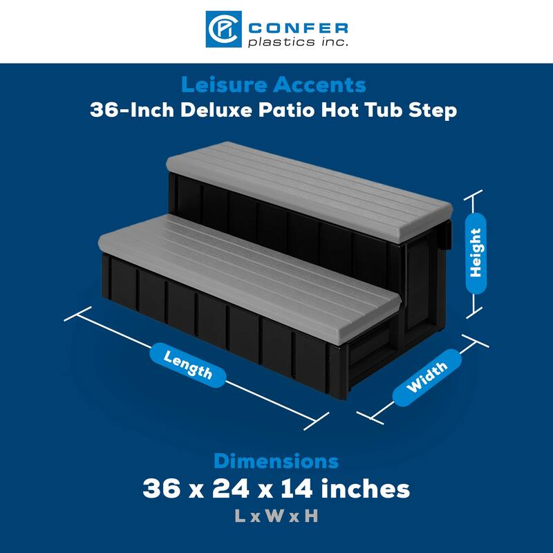 Confer Plastics Leisure Accents Deluxe Spa Steps, 36" Wide Hot Tub Stairs, Gray - 36 x 24 x 14 inches