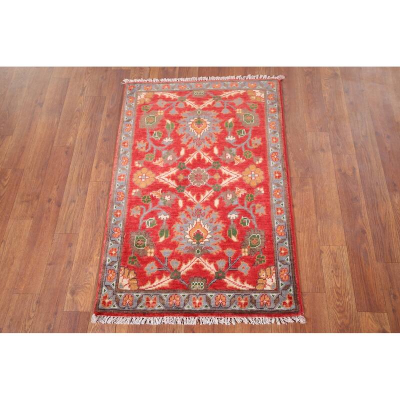 Hand Knotted Oriental 100% Wool Carpet Traditional Floral Red Kazak Area Rug - 3' 1'' X 2' 1''