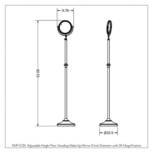 Allied Brass Adjustable Height Floor Standing Make-Up Mirror 8 Inch Diameter with 3X Magnification