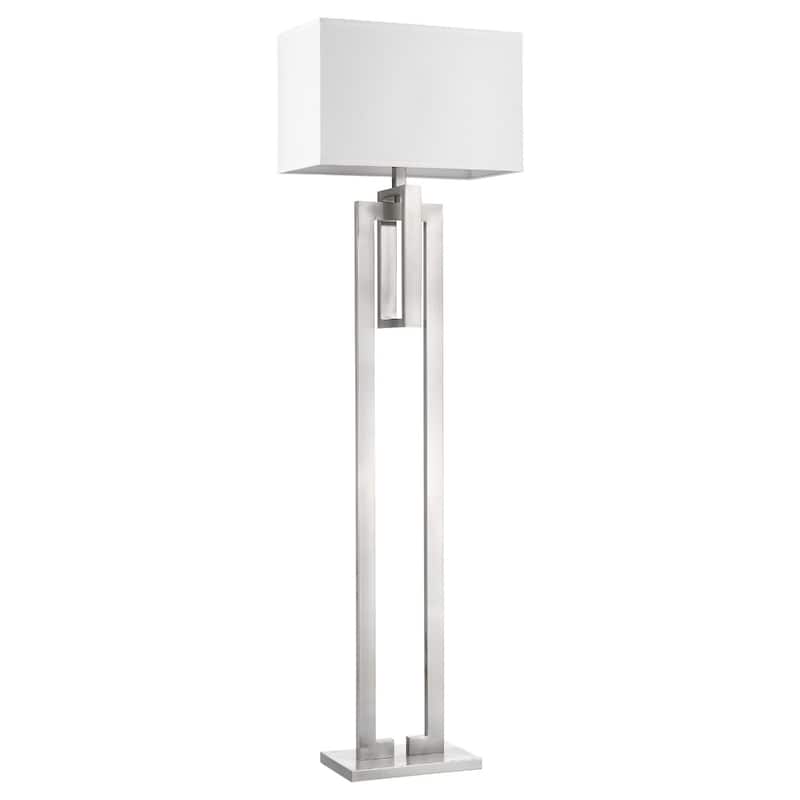 64-Inch Traditional Nickel Floor Lamp with White Fabric Shade - 10" x 19" x 64"