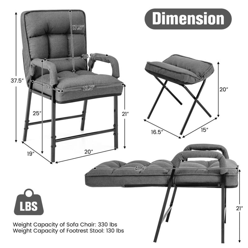 Gymax Modern Accent Chair with Ottoman Linen Fabric Arm Chair with