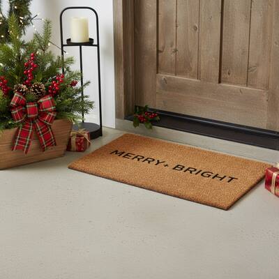 HomeRoots 24" X 36" Brown And Black Christmas Merry and Bright Outdoor Coir Door Mat - 24.00' X '36.00