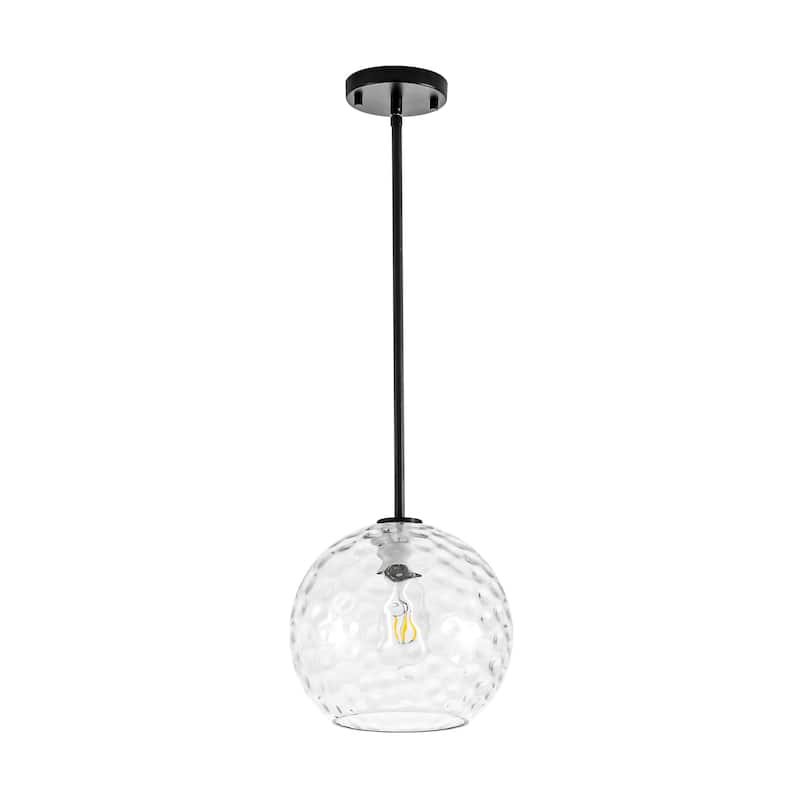 9.8" W 1-Light Modern Contemporary Gold/Black Metal Mini Hanging Pendant Lights with Clear Textured Glass Globe Shade