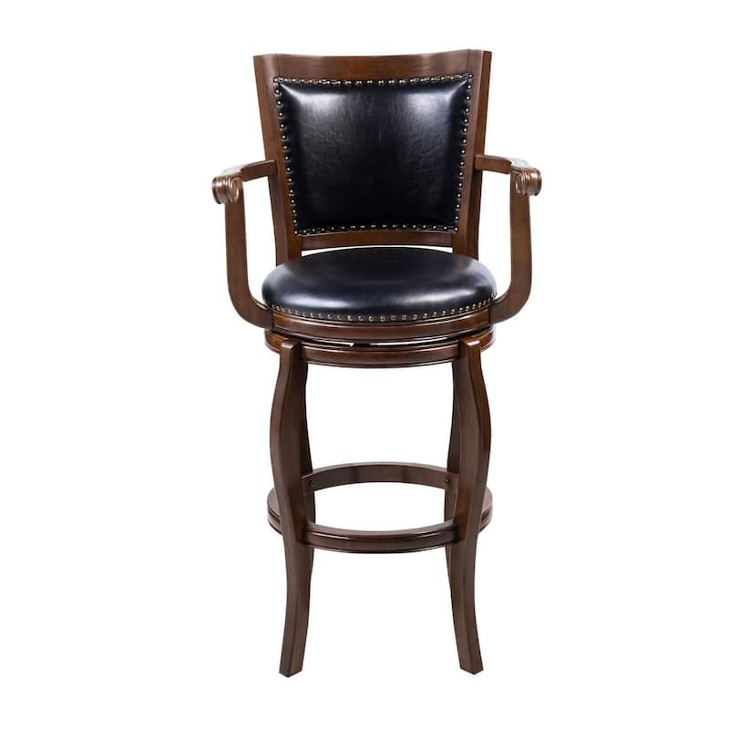 Hugo Swivel Barstool Chair, Black Faux Leather, 34 Inch Extra Tall