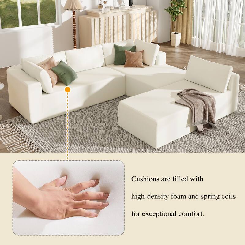 Beige 106.5'' U-Shaped 4-Seat Modular Sofa with 2 Chaise, Pillow, Anti-Wrinkle Chenille Fabric, and High-Density Foam