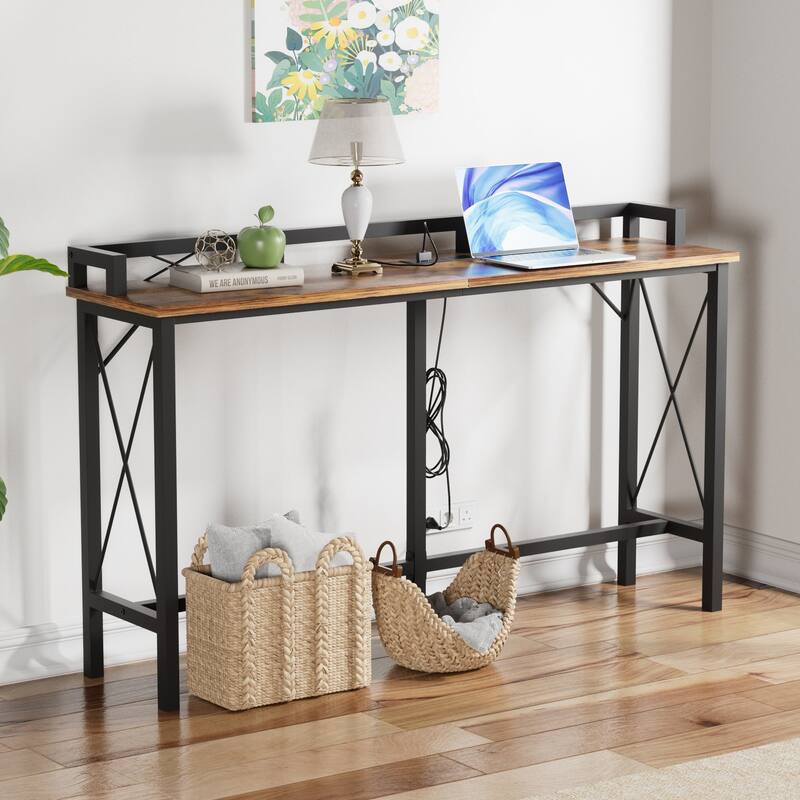 Console Table with 2 Outlet and 2 USB Ports,Entryway Table Narrow Charging Station Sofa Table