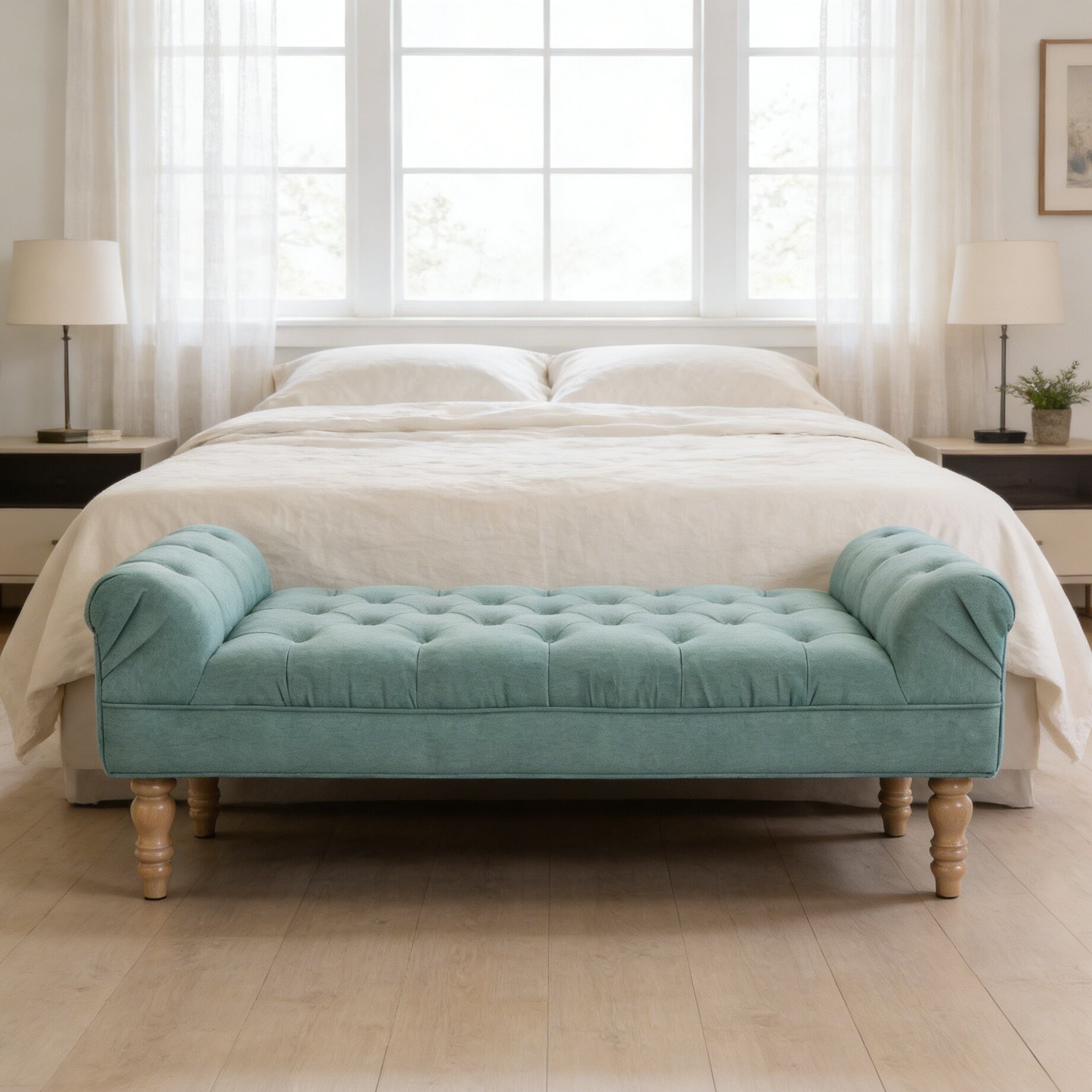 Modern Style Button-Tufted End of Bed Bench with Rolled Arms for Bedroom,Living Room,Entryway