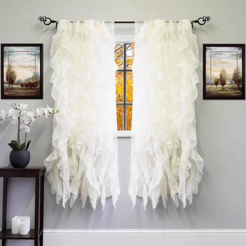 Sweet Home Collection Chic Sheer Voile Vertical Ruffled Tier Window Single Panel Curtain - 63" Long - Ivory