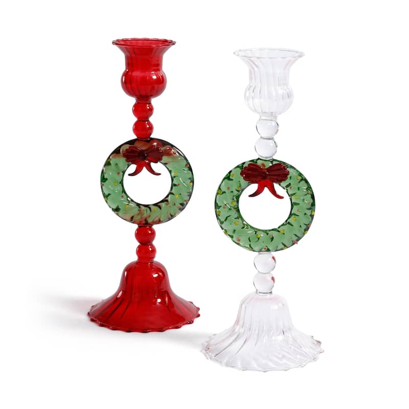 Holiday Wreath Taper Candle Holders, Set of 4