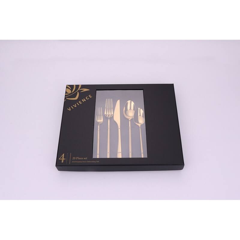 20 Pc Flatware Set Gold With Matte Handles - Service For 4 - Service for 4