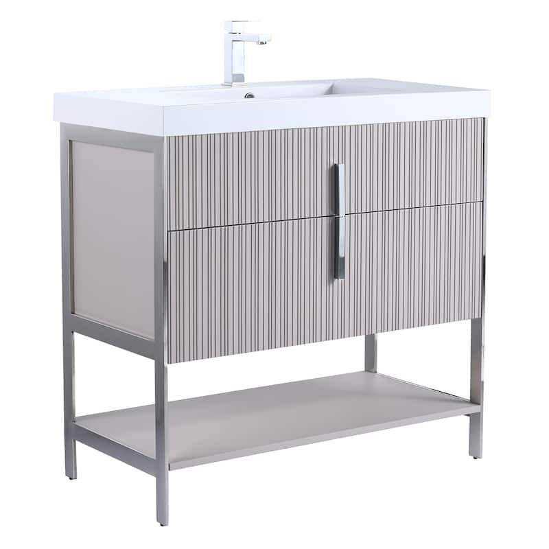 Fine Fixtures Serenity Modern Bathroom Vanity with White Gel Acrylic Top - Bright Taupe - Chrome Hardware - 36 inch