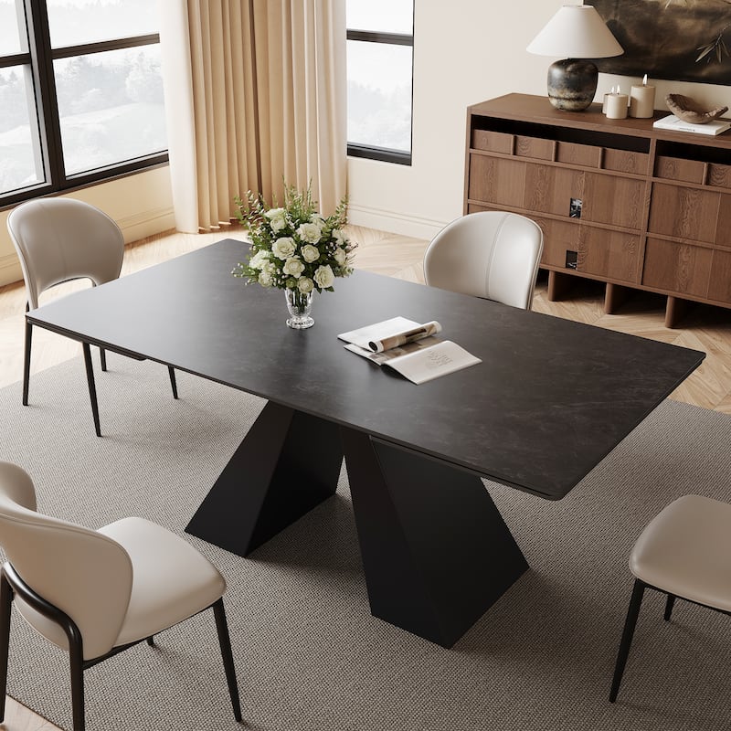 63"-95" Extendable Modern Dining Table, Matte Sintered Stone Table Top, Modern Kitchen Table for 6-10 - 94.5" x 35.4"