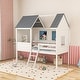preview thumbnail 6 of 7, Twin Size Kids House Bed Low Loft Bed Frame with Roof
