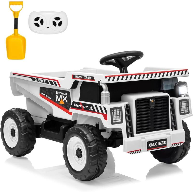 Electric 12V Ride On Dump Truck, Construction Vehicles for Kids - White