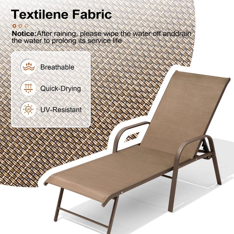 Crestlive Products Outdoor Aluminum Chaise Lounge Chair with Adjustable Backrest