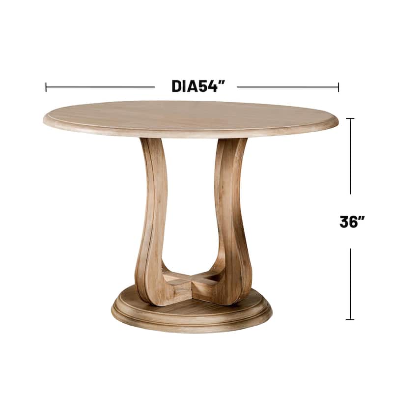 Round Wooden Table with Trestle Tulip Base in Distressed Natural - Distressed Natural