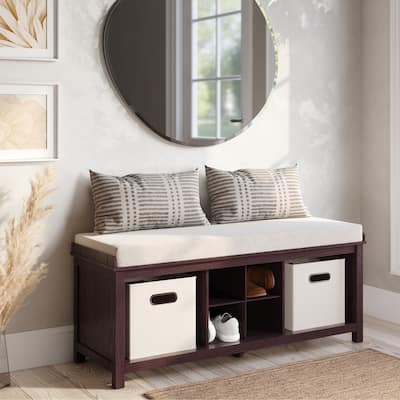 John Louis Home Solid Wood Entryway Bench with 4 Shoe Cubbies Espresso