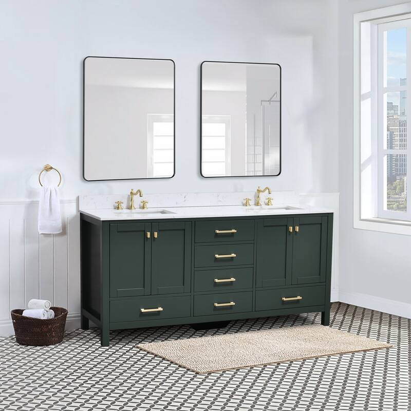 StarrySky 72 inch Undermount Double Sink Bathroom Vanity with Engineered Carrara Marble Top