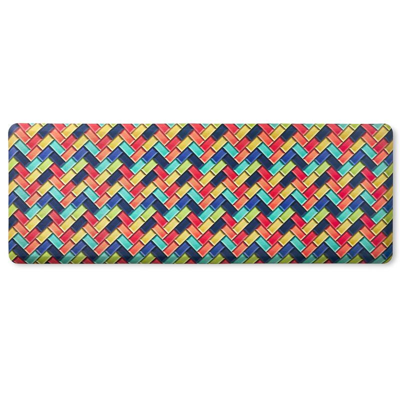 FIESTA Party Herringbone Tiles Modern Geo Anti-Fatigue Comfort Kitchen Mat, Non-Slip Floor Mat, Padded Standing Desk Mat - 20"x55" - Red/Blue/Yellow