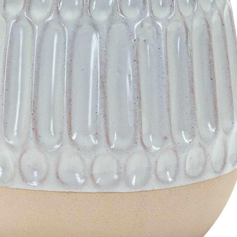 Beige and White Ribbed Porcelain Round Table Vase Set of 2 for Living Room