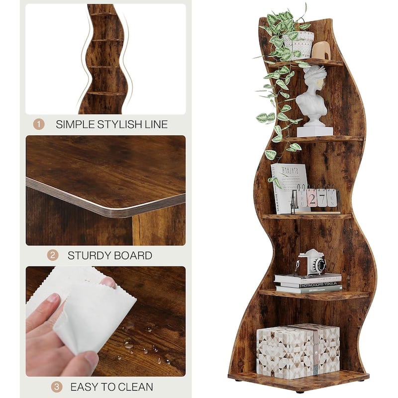 Corner Shelf Bookcase Bookshelf with Unique Shape for Living Room, Home Office