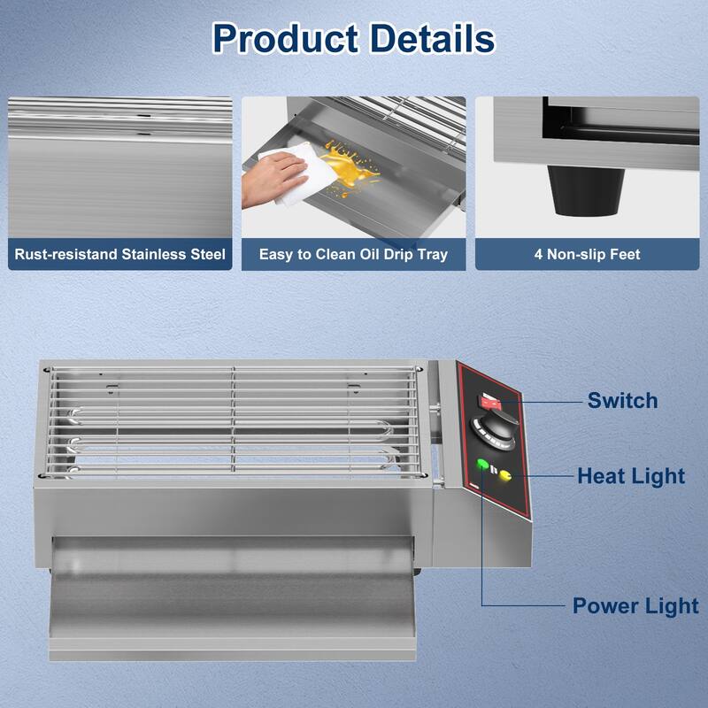 Electric Indoor Grill, 1800W Commercial BBQ Grill Smokeless Countertop Grill, Stainless Steel