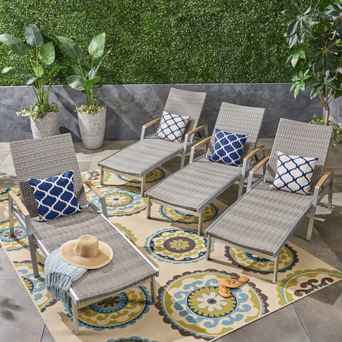 Oxton Outdoor Aluminum Chaise Lounges (Set of 4) by Christopher Knight Home