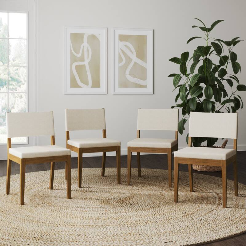 Linus Modern Upholstered Dining Chair, Solid Rubberwood Legs - Set of 4 - Light Gray/Dark Brown