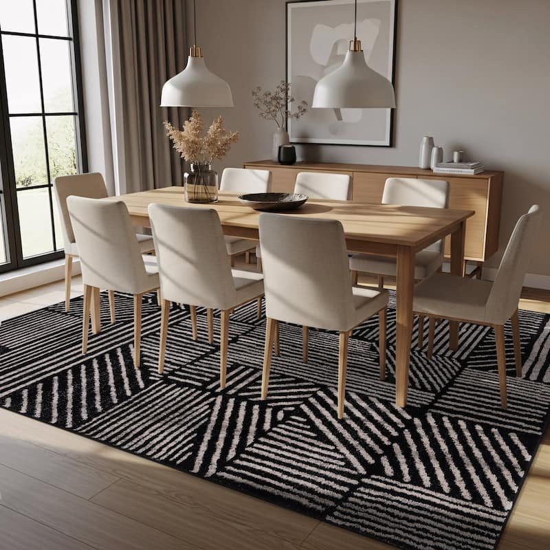 World Rug Gallery Contemporary Boho Stripes Black Area Rug