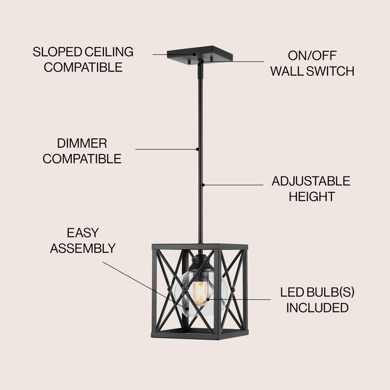 Quinn 8" 1-Light Industrial Farmhouse Iron/Glass LED Pendant, Oil Rubbed Bronze by JONATHAN Y - 1 Light