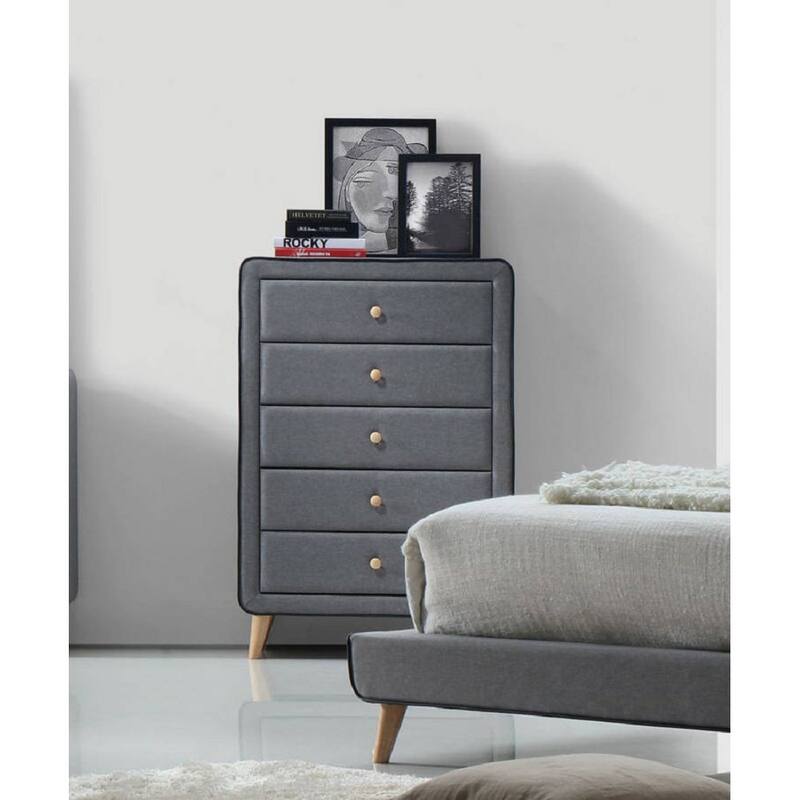 5-Drawer Fabric Vertical Chest, Storage Cabinet with Shell Handle for Bedroom - Gray