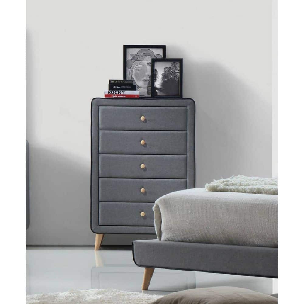 5-Drawer Fabric Vertical Chest, Storage Cabinet with Shell Handle for Bedroom