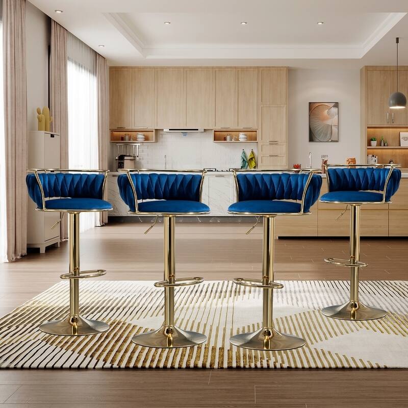 Modern Velvet 26" Adjustable Swivel Bar Stools (Set of 4)