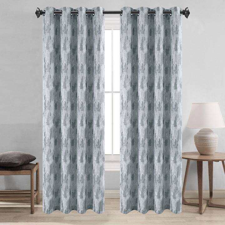Rossi Jacquard Plaster Texture Grommet Window Curtain Panel, 54x90 Inches - 54 x 90 Inches - Silver